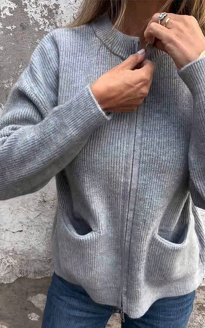 Damen Strickjacke mit Reißverschluss – Eleganter Alltags-Cardigan für vielseitige Outfits