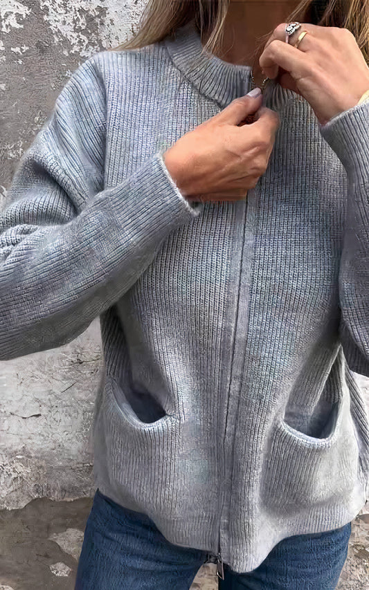 Damen Strickjacke mit Reißverschluss – Eleganter Alltags-Cardigan für vielseitige Outfits