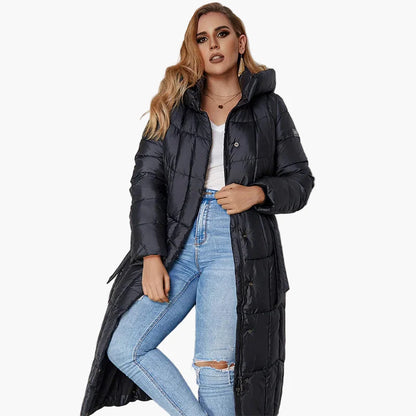 Damen Winter Steppmantel mit Kapuze, modischer langer Mantel für kalte Tage, Plus Size