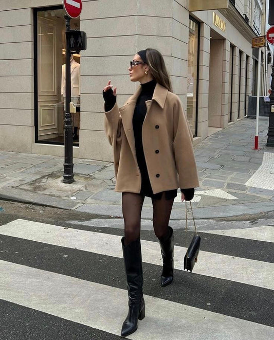 Damen Oversized Wollmantel im Boxy Fit – Stilvoller City- und Business-Look