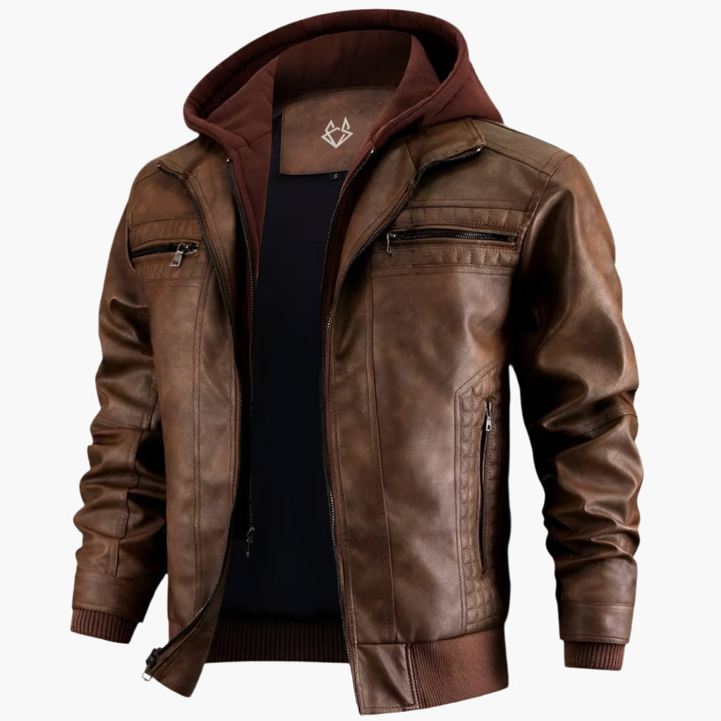 Men's biker jacket with hood – urban streetwear for leisure & everyday use