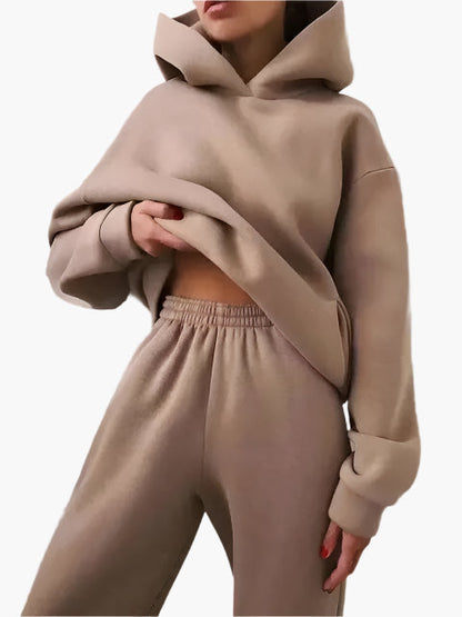Damen Kapuzenpullover & Jogginghose Set – Bequemer Winter Loungeanzug für Alltag und Freizeit