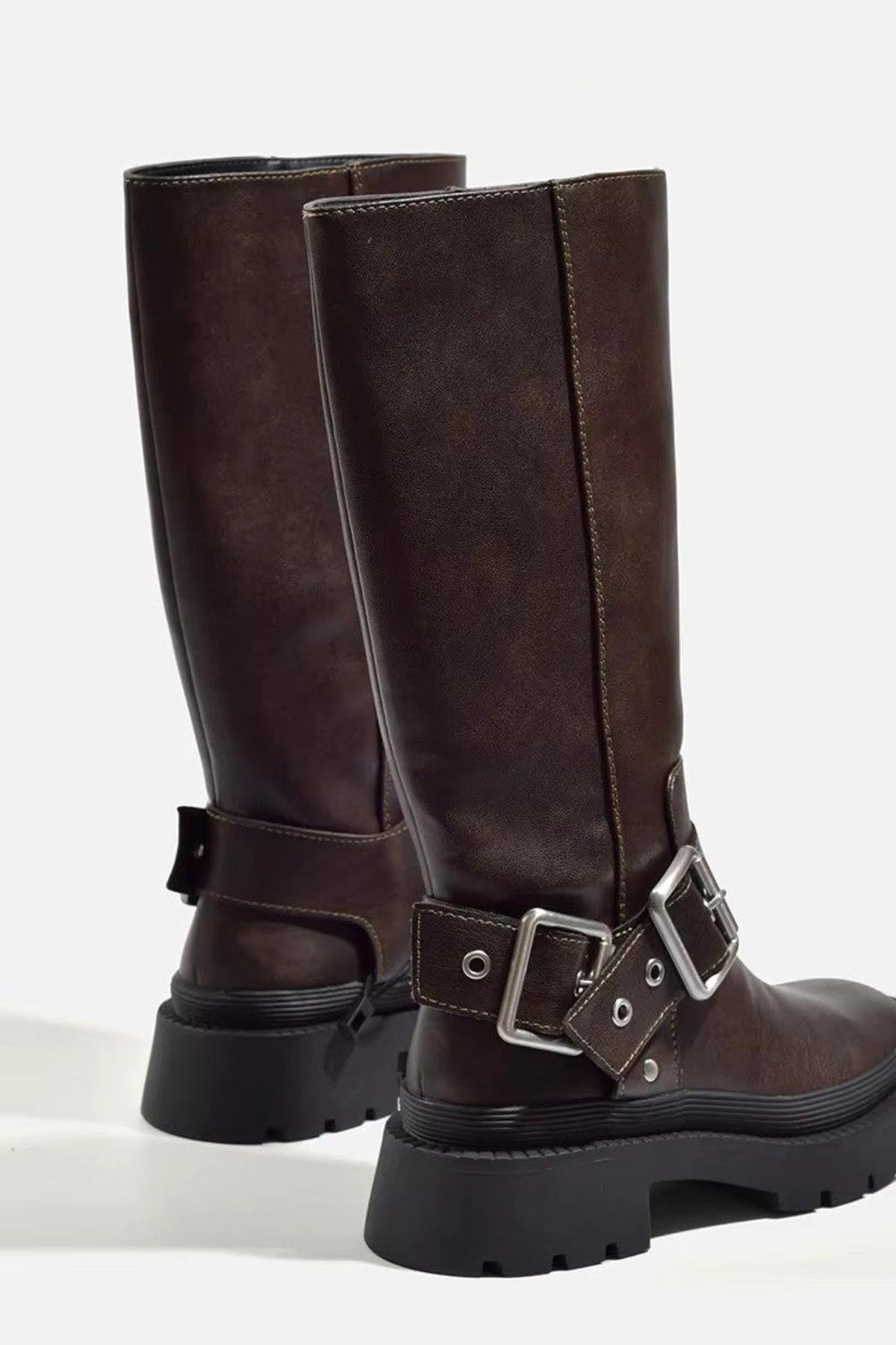 Damen Stiefel mit Schnallen und Blockabsatz – Retro-inspirierte Alltagsboots