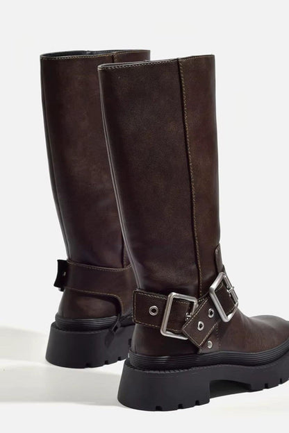 Damen Stiefel mit Schnallen und Blockabsatz – Retro-inspirierte Alltagsboots