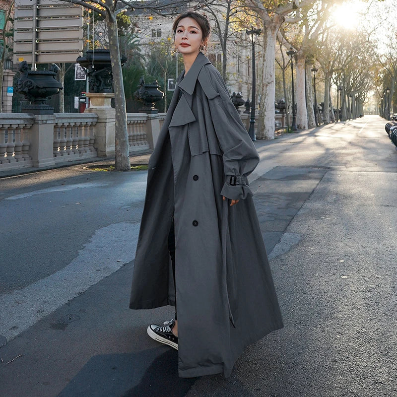 Damen Trenchcoat – Oversized, Lang, Klassischer Stil für Alltag und Büro