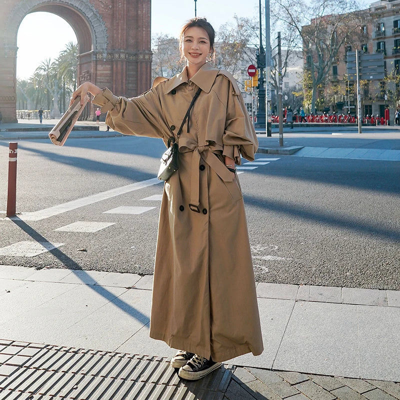 Damen Trenchcoat – Oversized, Lang, Klassischer Stil für Alltag und Büro