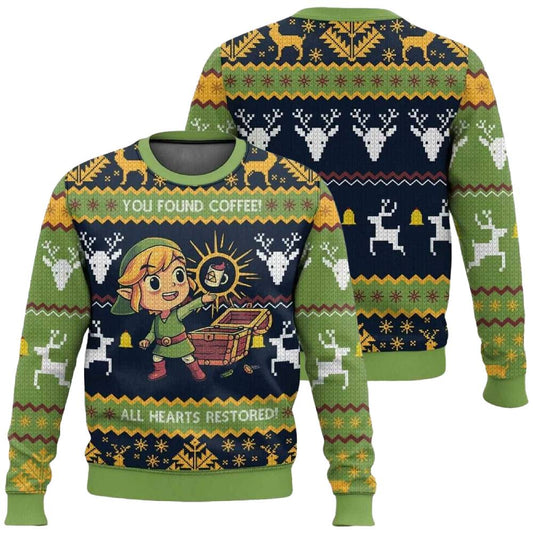 Herren Ugly Christmas Sweater Gamer-Pullover mit Kaffeetassen-Motiv – Lustiger Winterpullover für Fans
