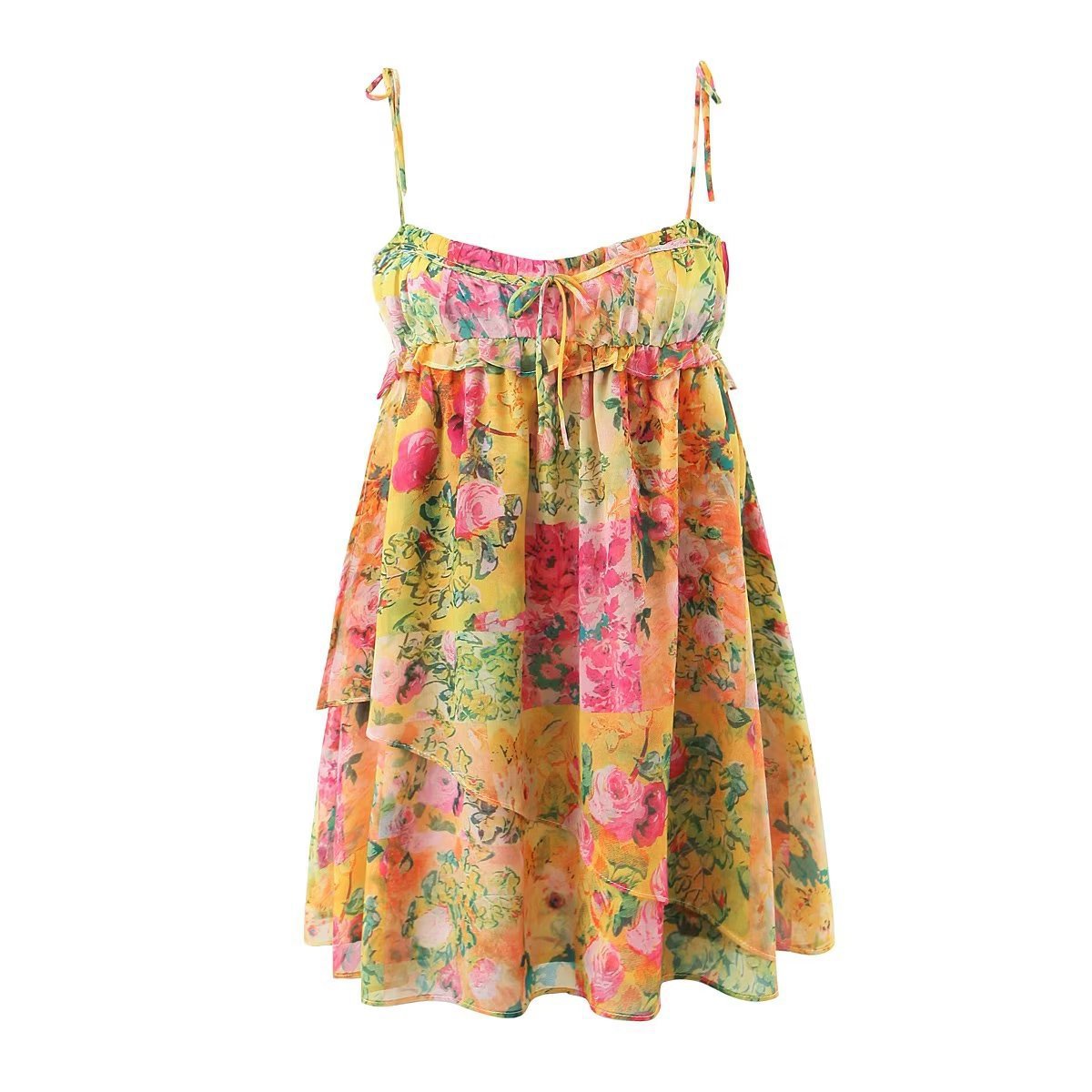 Susan – Y2K Blumenmuster Trägerkleid für den Sommer mit Rüschen für den Strand