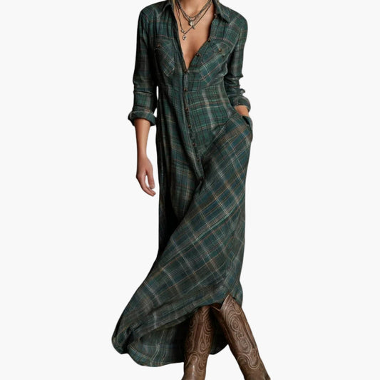 Women's maxi shirt dress in check pattern – casual, elegant everyday look