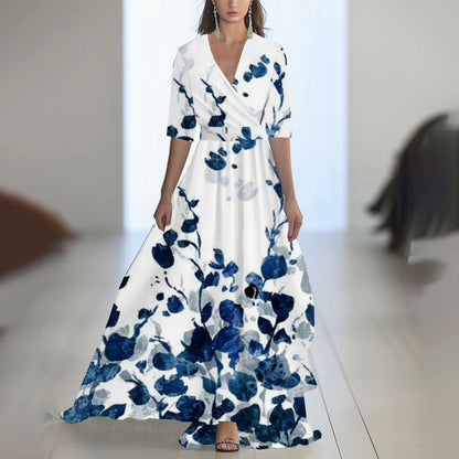 Damen Elegantes Chiffon-Maxikleid mit Blumenmuster – Perfekt für festliche Anlässe und Sommerpartys