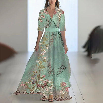 Damen Elegantes Chiffon-Maxikleid mit Blumenmuster – Perfekt für festliche Anlässe und Sommerpartys