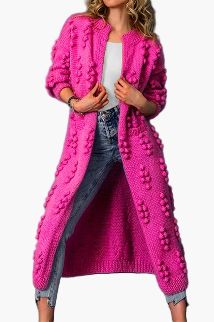 Damen Strickmantel Lang – Modischer Cardigan mit 3D-Struktur für Freizeit & Alltag