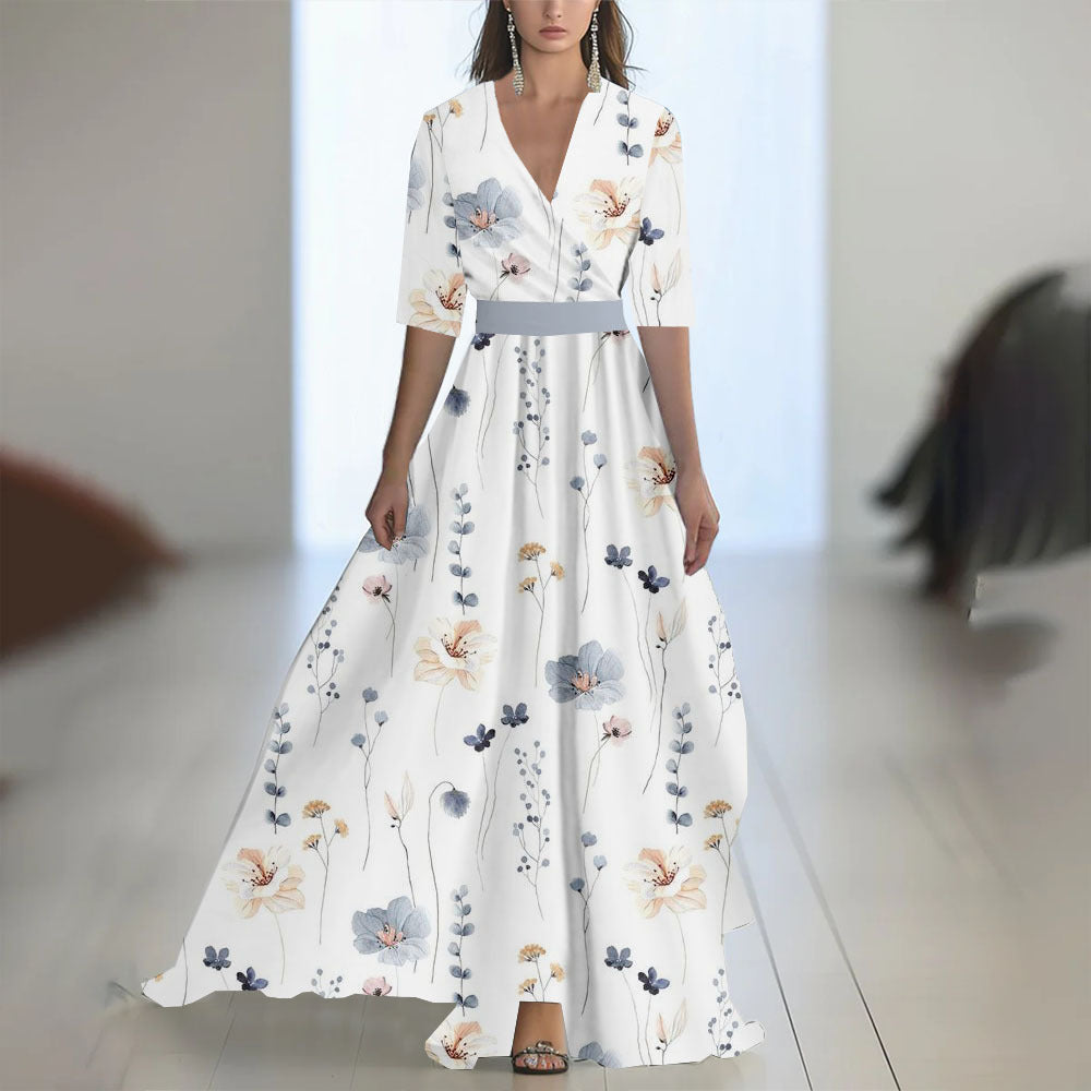 Damen Elegantes Chiffon-Maxikleid mit Blumenmuster – Perfekt für festliche Anlässe und Sommerpartys