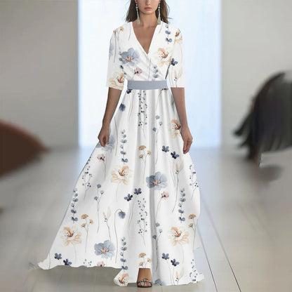 Damen Elegantes Chiffon-Maxikleid mit Blumenmuster – Perfekt für festliche Anlässe und Sommerpartys