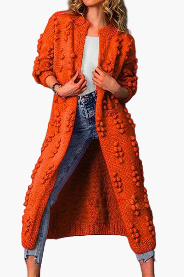 Damen Strickmantel Lang – Modischer Cardigan mit 3D-Struktur für Freizeit & Alltag