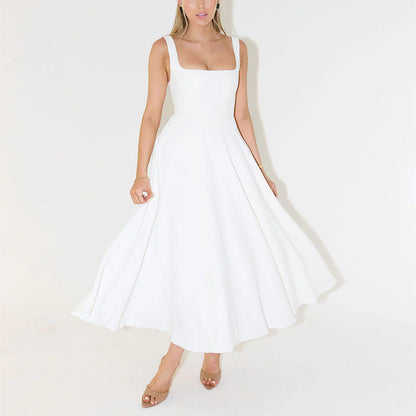 Damen Elegantes Ärmelloses A-Linien Midikleid mit Quadrat-Ausschnitt – Perfekt für Sommer, Brunch & City Looks