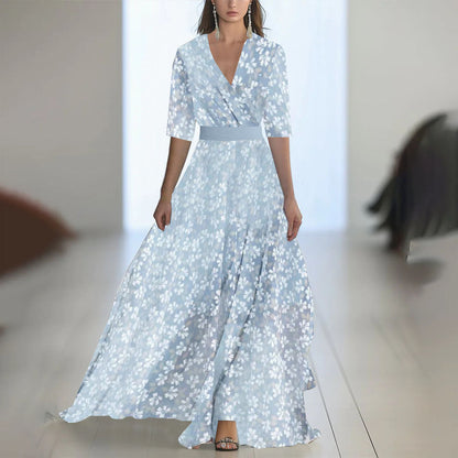 Damen Elegantes Chiffon-Maxikleid mit Blumenmuster – Perfekt für festliche Anlässe und Sommerpartys