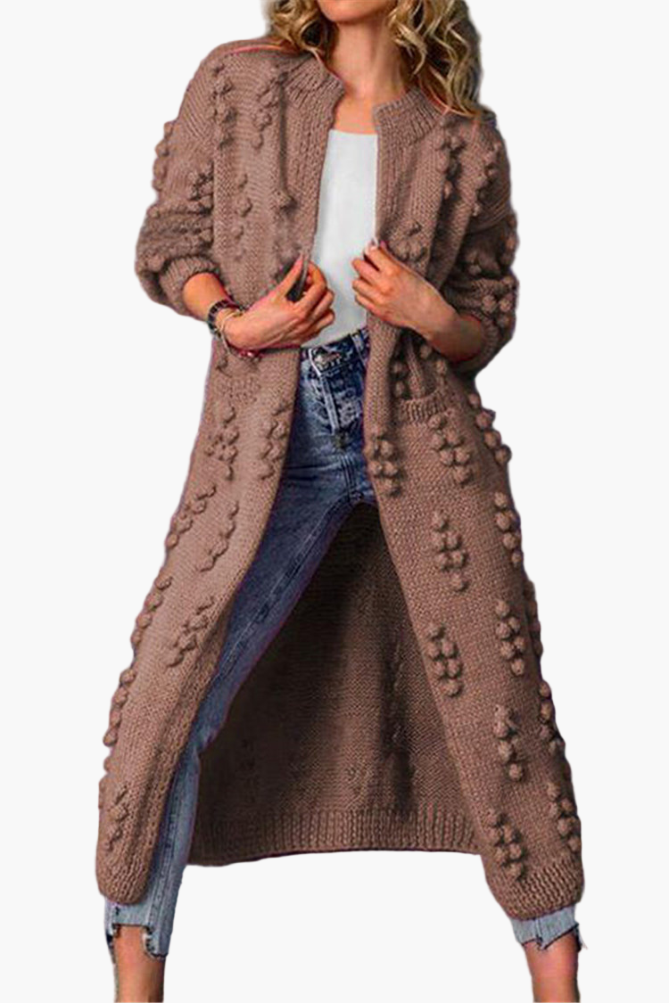 Damen Strickmantel Lang – Modischer Cardigan mit 3D-Struktur für Freizeit & Alltag