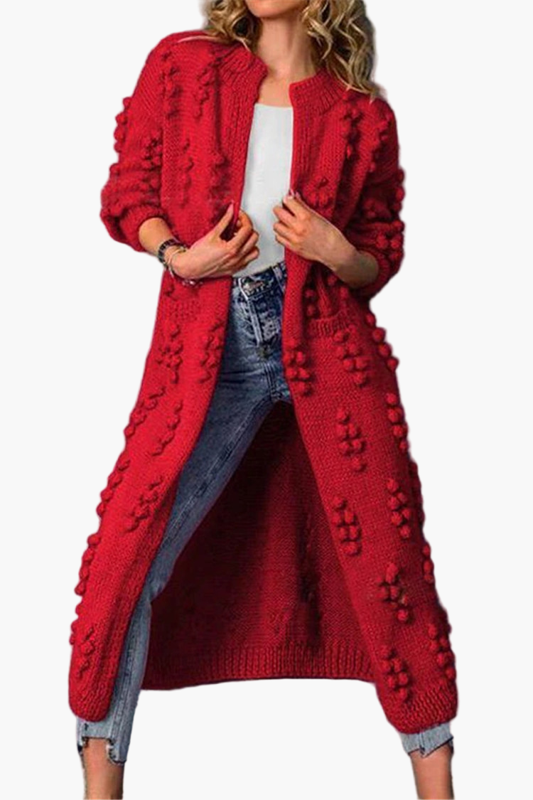 Damen Strickmantel Lang – Modischer Cardigan mit 3D-Struktur für Freizeit & Alltag