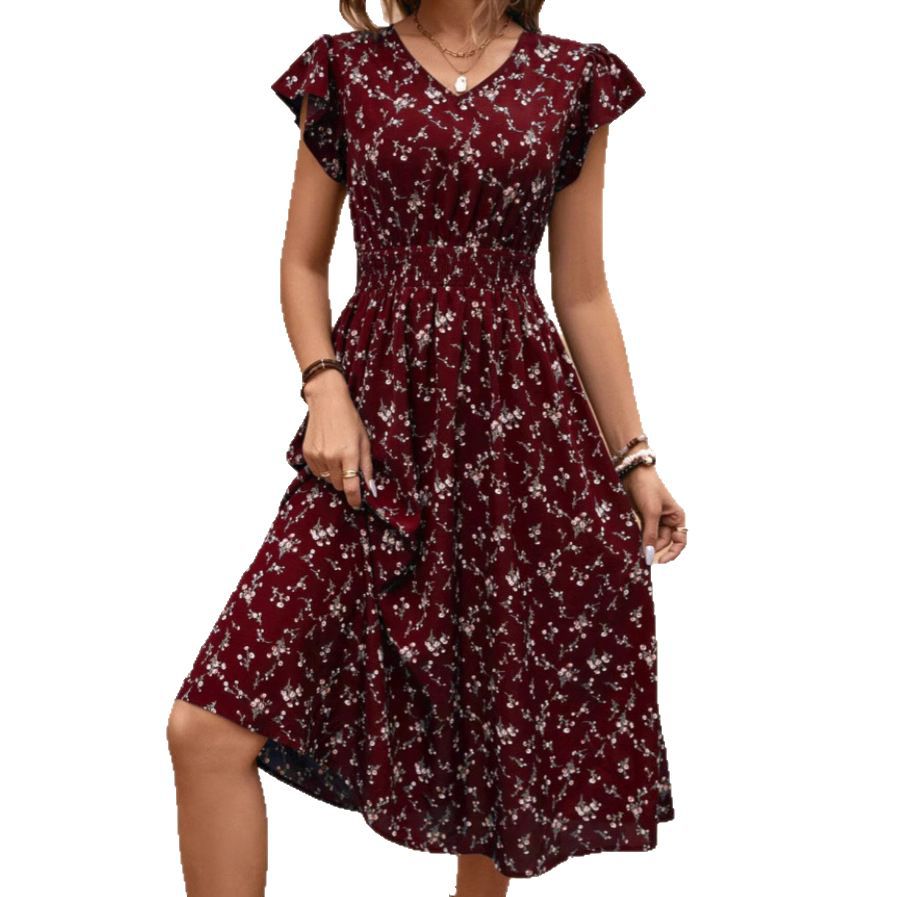 Susan – Elegantes Damenkleid mit V-Ausschnitt, Gürtel und Rüschensäumen