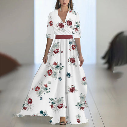 Damen Elegantes Chiffon-Maxikleid mit Blumenmuster – Perfekt für festliche Anlässe und Sommerpartys