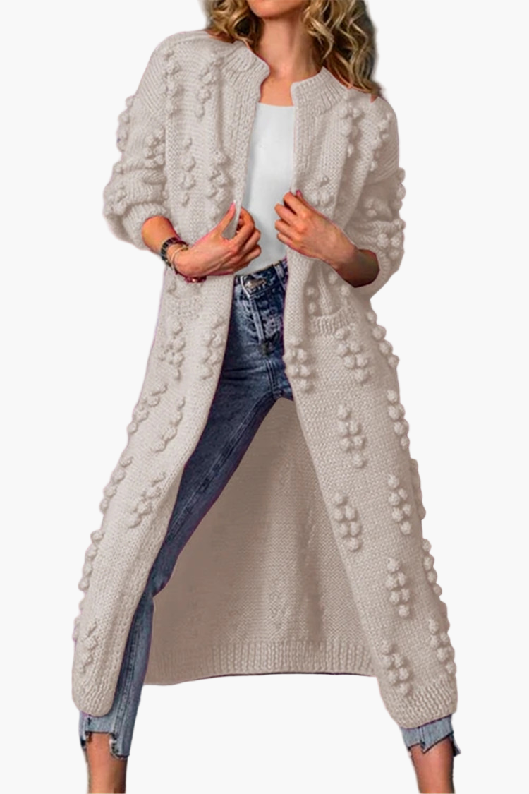 Damen Strickmantel Lang – Modischer Cardigan mit 3D-Struktur für Freizeit & Alltag
