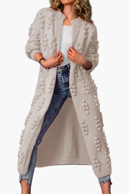 Damen Strickmantel Lang – Modischer Cardigan mit 3D-Struktur für Freizeit & Alltag