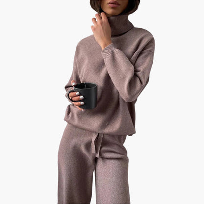 Women's Knit Two-Piece Set with Turtleneck – Loungewear & Casual Outfit