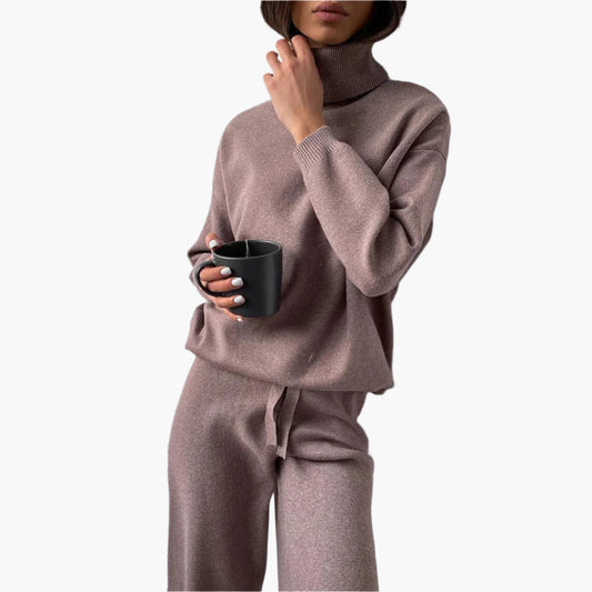 Damen Strick Zweiteiler Set mit Rollkragen – Loungewear & Freizeit Outfit