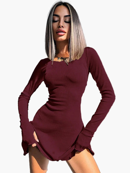 Women's long-sleeve mini dress fitted elegant for everyday and going out