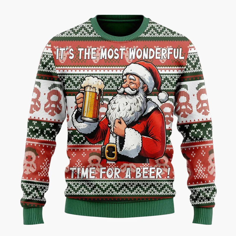 Herren Weihnachtspullover Lustig – Santa mit Bier – Ugly Christmas Sweater für Weihnachtsfeiern