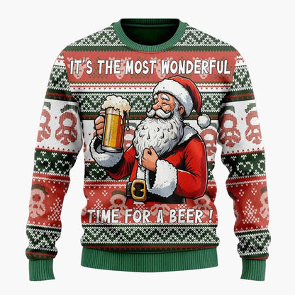 Herren Weihnachtspullover Lustig – Santa mit Bier – Ugly Christmas Sweater für Weihnachtsfeiern