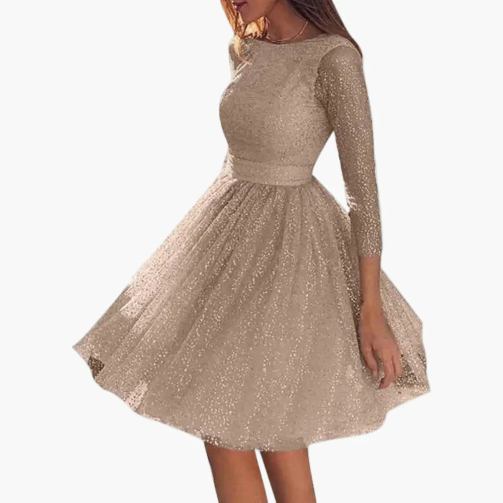 Women's cocktail dress with glitter and 3/4 sleeves for evening events and parties