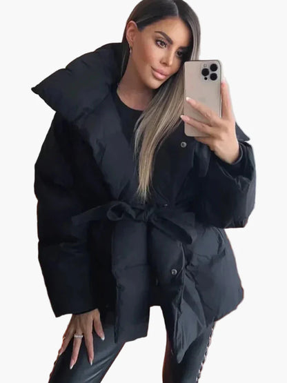 Women's winter quilted jacket with belt – fashionable, warm jacket for everyday & city use