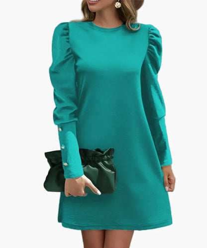 Women's elegant mini dress with puff sleeves and button details – perfect for everyday & special occasions