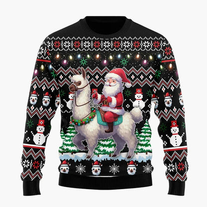 Unisex Weihnachtspullover Lama mit Sonnenbrille Lustiger Ugly Christmas Sweater