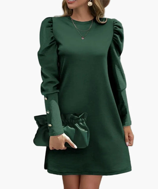 Women's elegant mini dress with puff sleeves and button details – perfect for everyday & special occasions