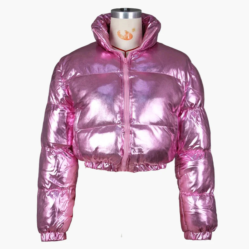 Damen Glänzende Kurze Steppjacke – Modische Trendjacke für Alltag und Ausgehen