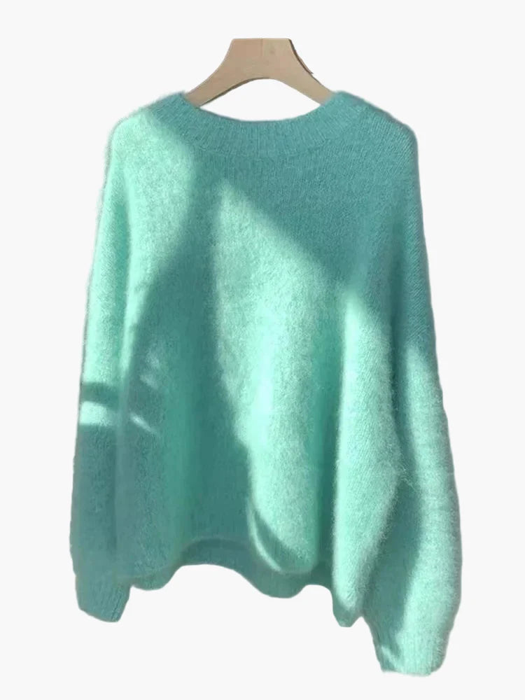 Women's Oversize Sweater with Crew Neck – Casual, Fluffy Knit Sweater for Autumn and Winter