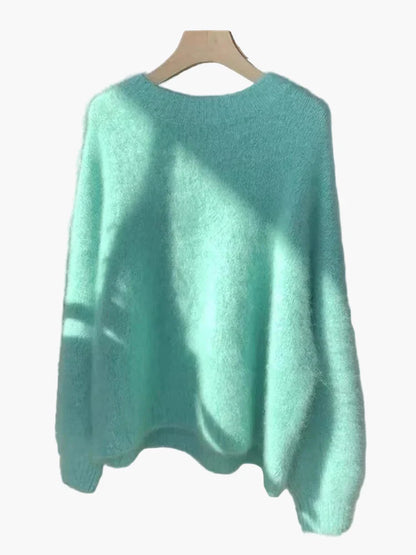 Women's Oversize Sweater with Crew Neck – Casual, Fluffy Knit Sweater for Autumn and Winter