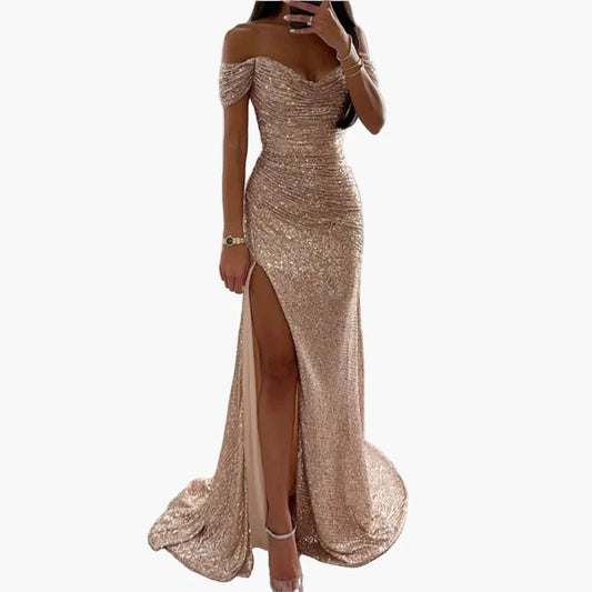 Damen Abendkleid Elegant Schulterfrei mit Schlitz – Perfekt für Gala, Ball oder Festliche Anlässe