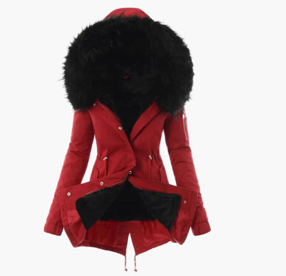 Women's winter coat with hood and faux fur – fashionable parka for cold days