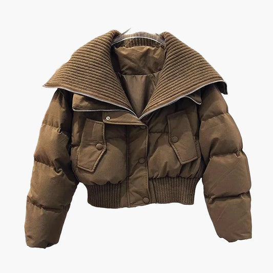 Women's Short Quilted Jacket with Large Collar – Fashionable Winter Jacket for Everyday and Leisure Use