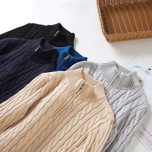 Herren Strickpullover mit Zopfmuster und Reißverschluss – Eleganter Freizeit- und Business-Look