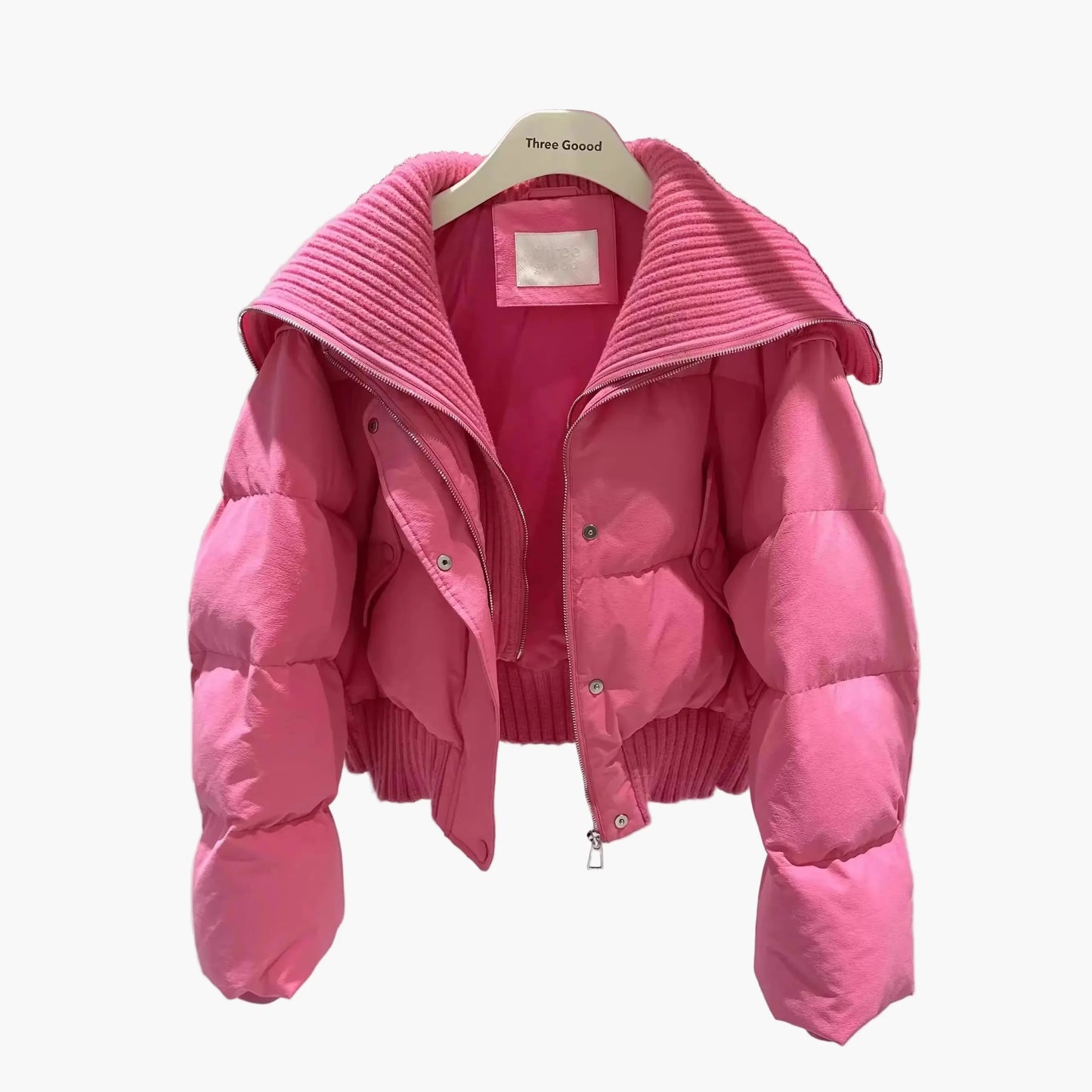 Women's Short Quilted Jacket with Large Collar – Fashionable Winter Jacket for Everyday and Leisure Use