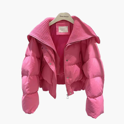 Women's Short Quilted Jacket with Large Collar – Fashionable Winter Jacket for Everyday and Leisure Use
