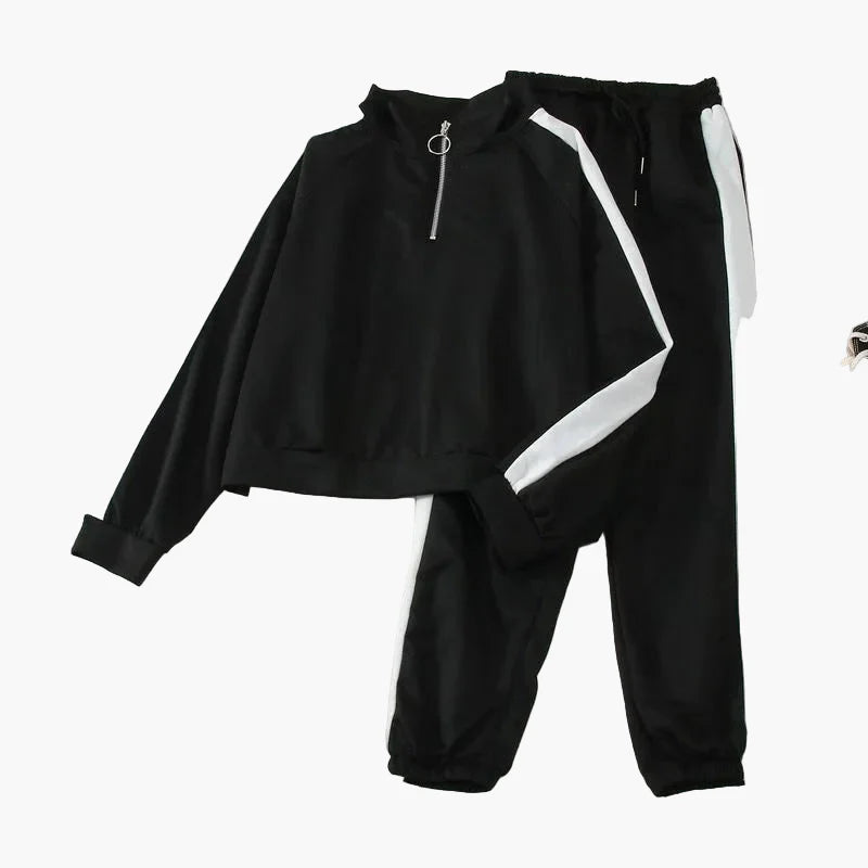 Women's Tracksuit Two-Piece in Korean Style – Fashionable Casual and Sports Look for Autumn