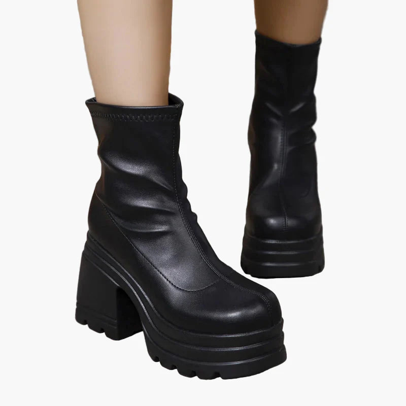 Damen Plateau Blockabsatz Stiefeletten Modische High Heel Schuhe für Party und Alltag