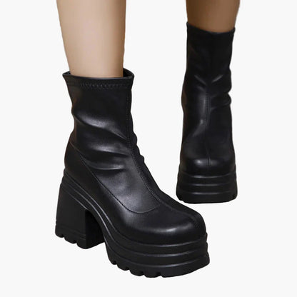 Damen Plateau Blockabsatz Stiefeletten Modische High Heel Schuhe für Party und Alltag