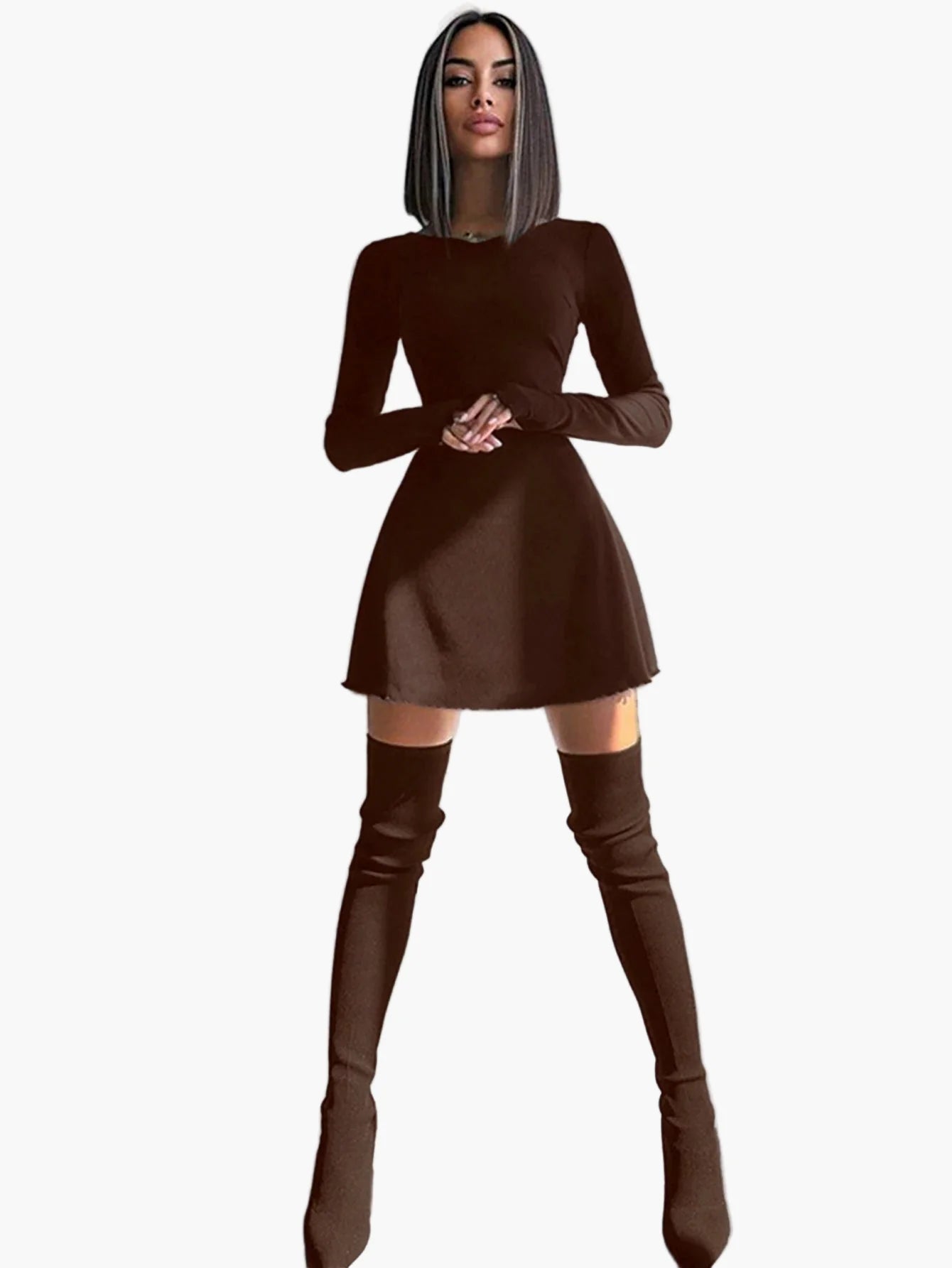 Women's long-sleeve mini dress fitted elegant for everyday and going out